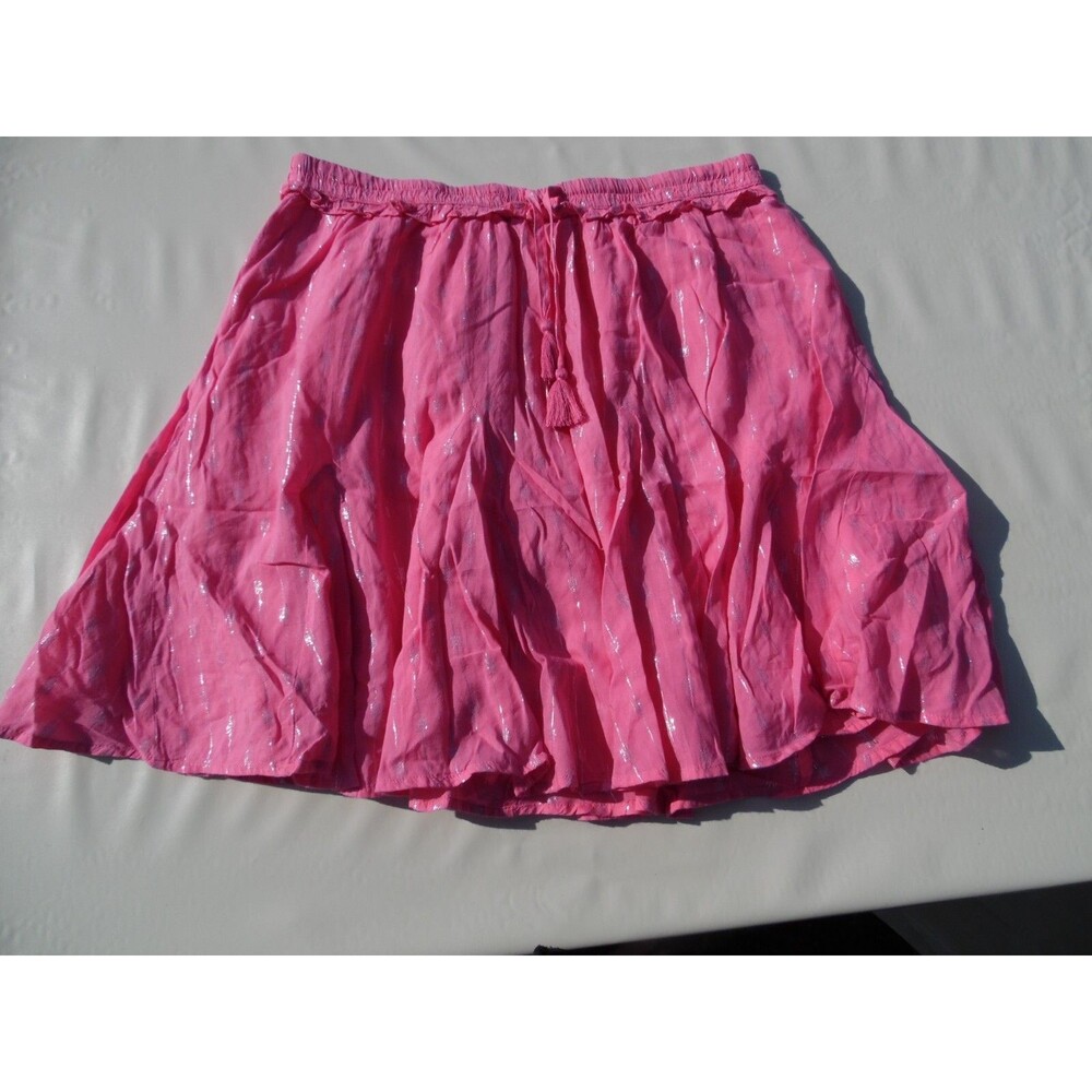 Crown & Ivy Medium Coral Lined Skirt Metallic Pattern Drawstring Tassels